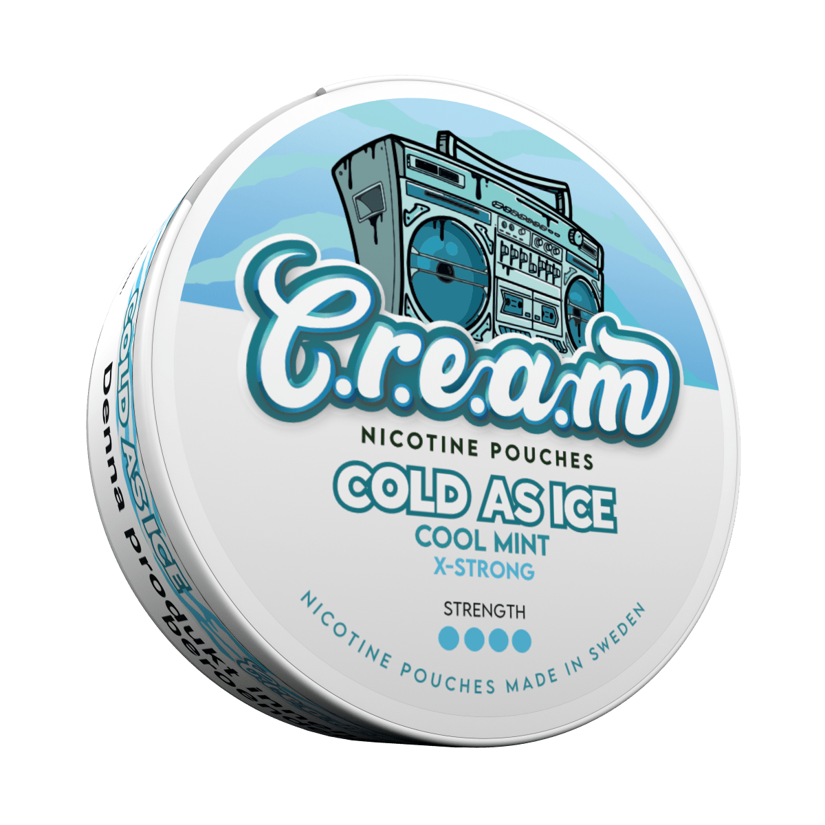 Cold As Ice X-STRONG 12 mg mint nicotine pouches — left view of can