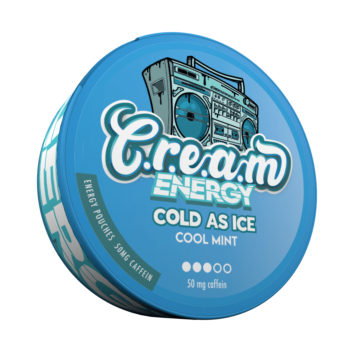 Cream ENERGY Cold As Ice 50 mg caffeine pouches — left view of can