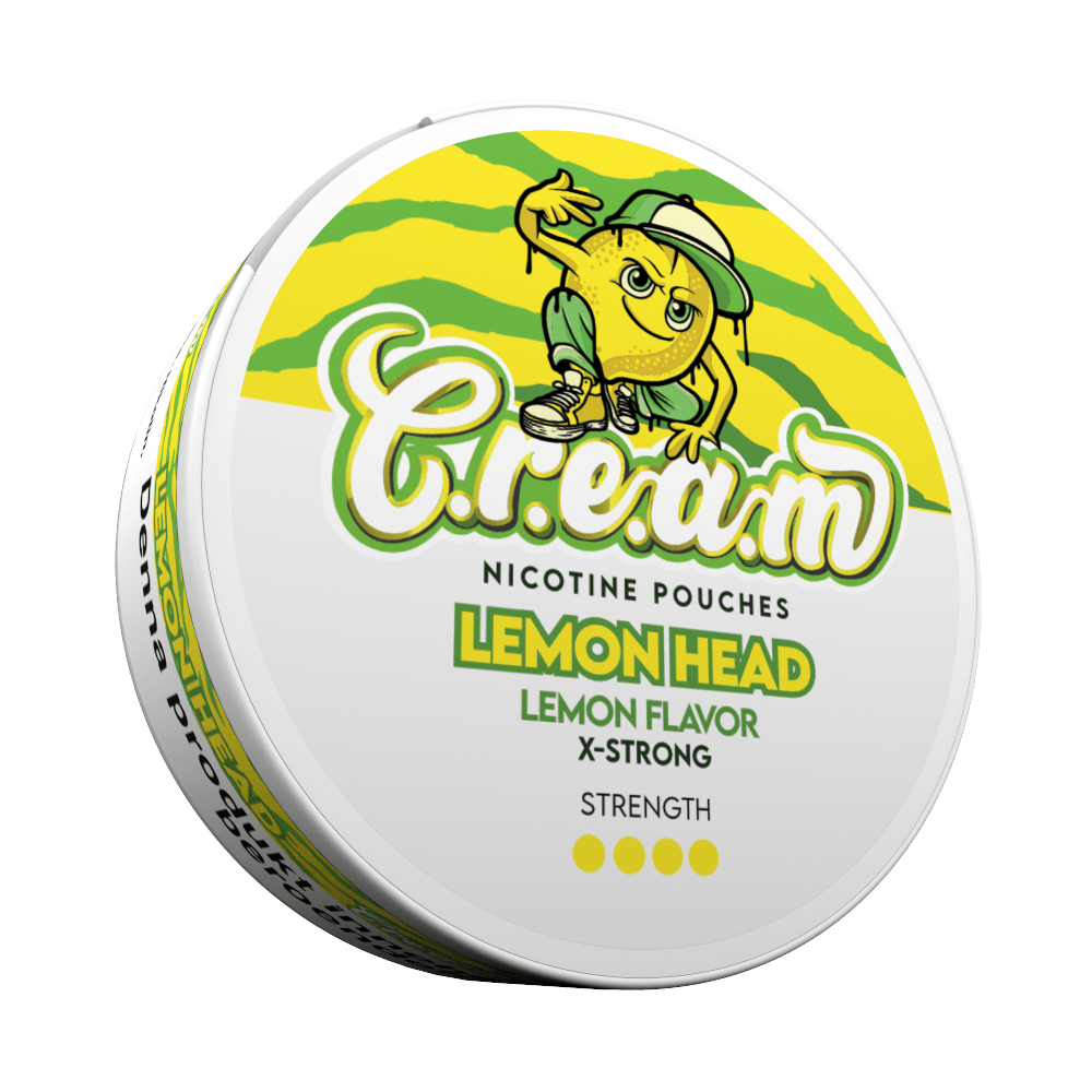 Lemon Head X-STRONG 12 mg lemon nicotine pouches — left view of can