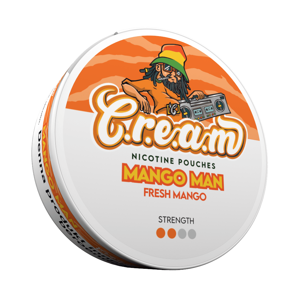 Mango Man Light 4 mg mango nicotine pouches — left view of can